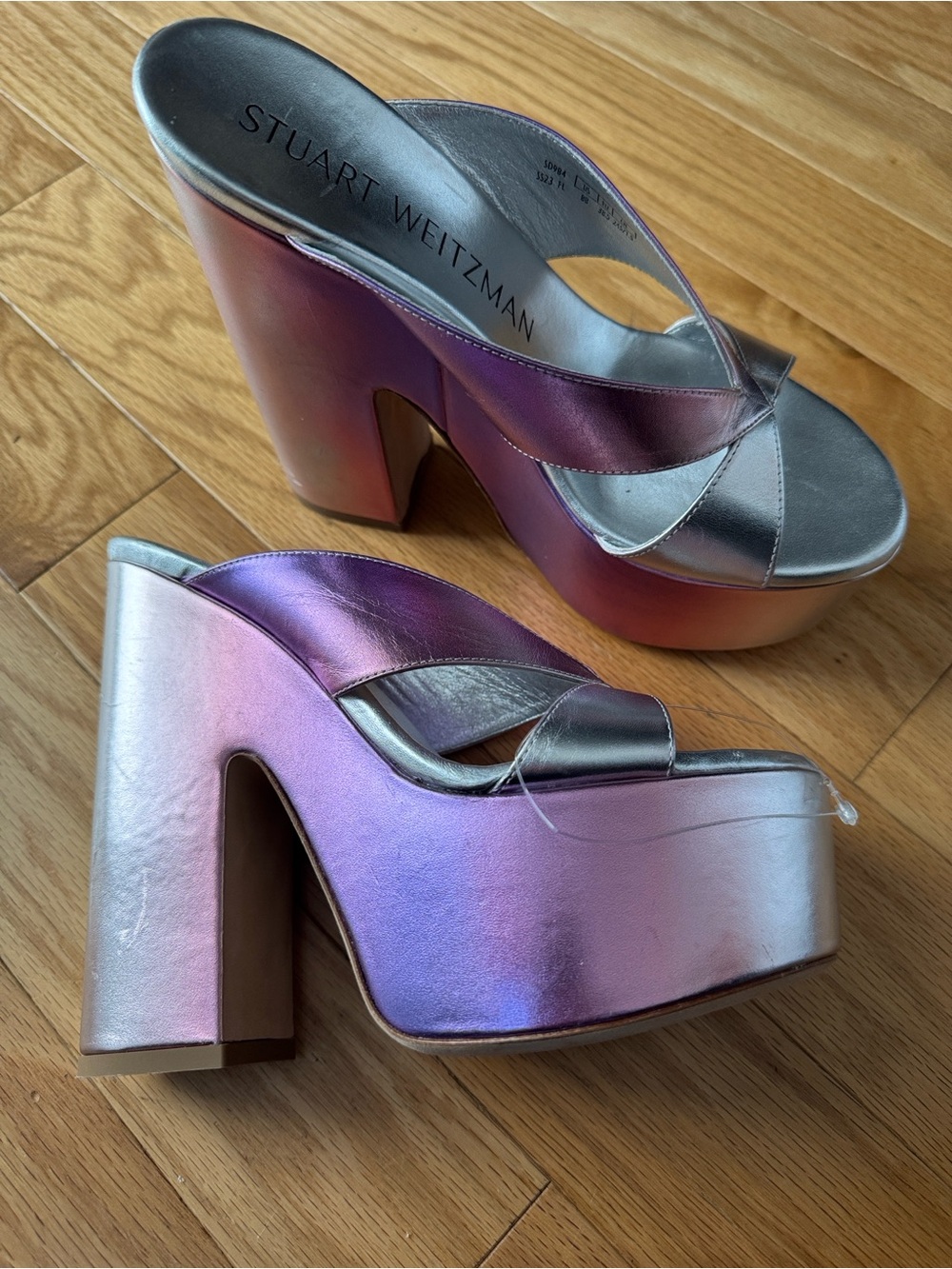 Stuart Weitzman Miami Sohigh 145 platform  slideSilver/lilac Tone nwot